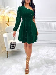 GXZ Glitter One-Shoulder Velvet Dress - A Showstopper for Evening Elegance