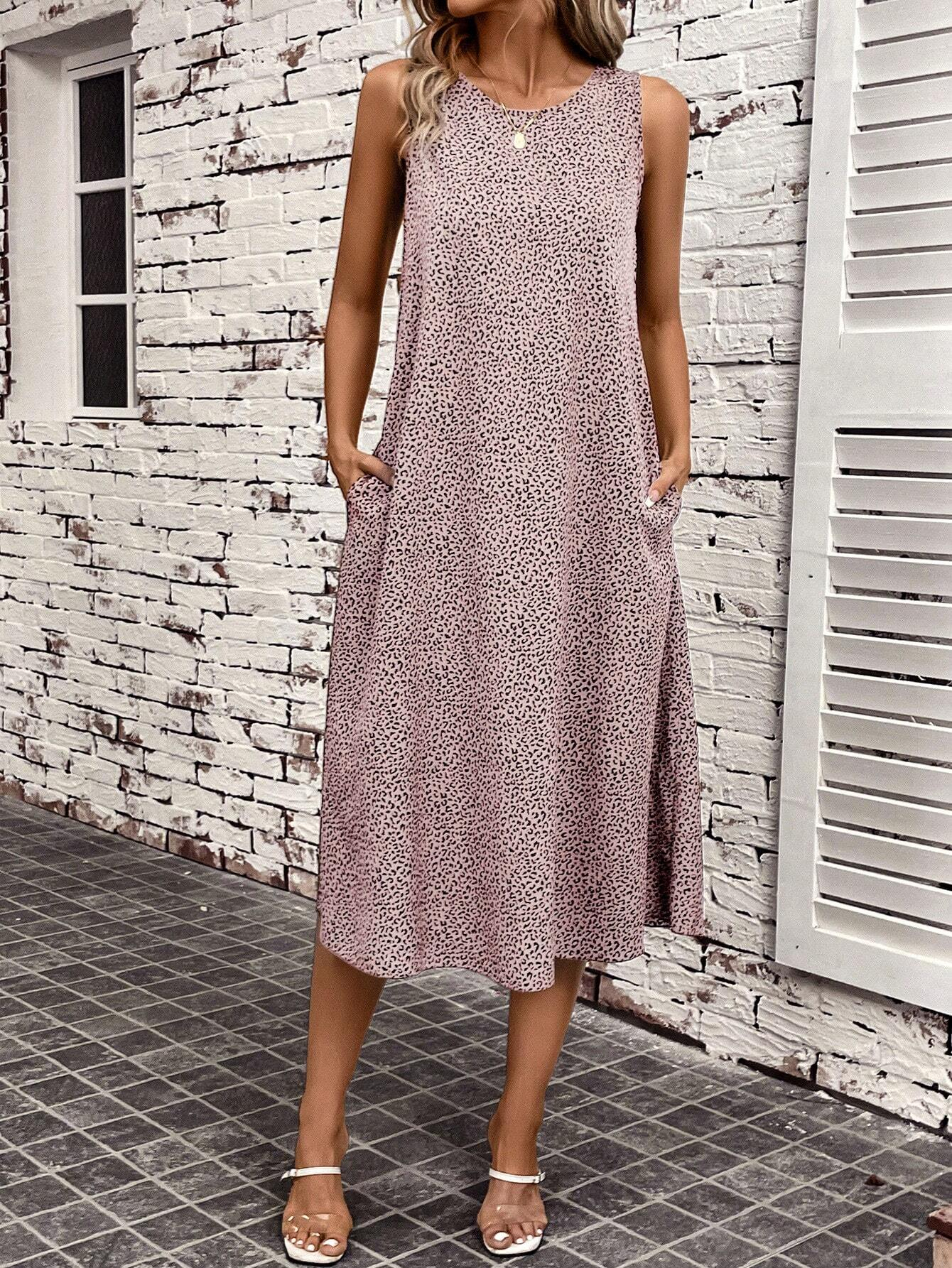 GXZ Sleeveless Leopard Print Midi Dress - Casual Chic and Effortless Style