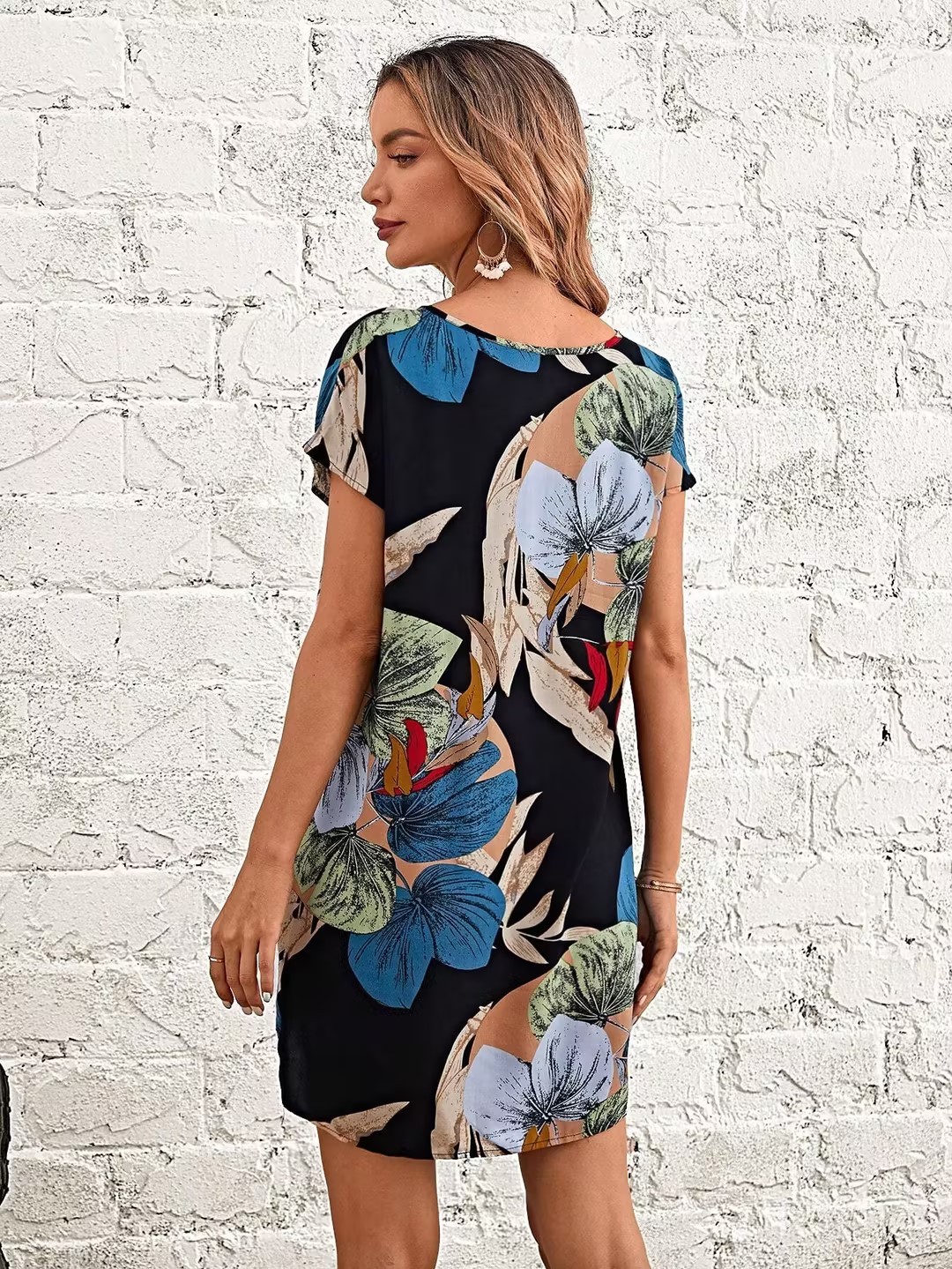GXZ Tropical Print Chiffon Tunic Dress - Lightweight Elegance