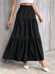 GXZ Tiered Black Maxi Skirt - Effortless Elegance for Every Occasion