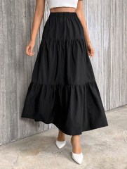 GXZ Tiered Black Maxi Skirt - Effortless Elegance for Every Occasion