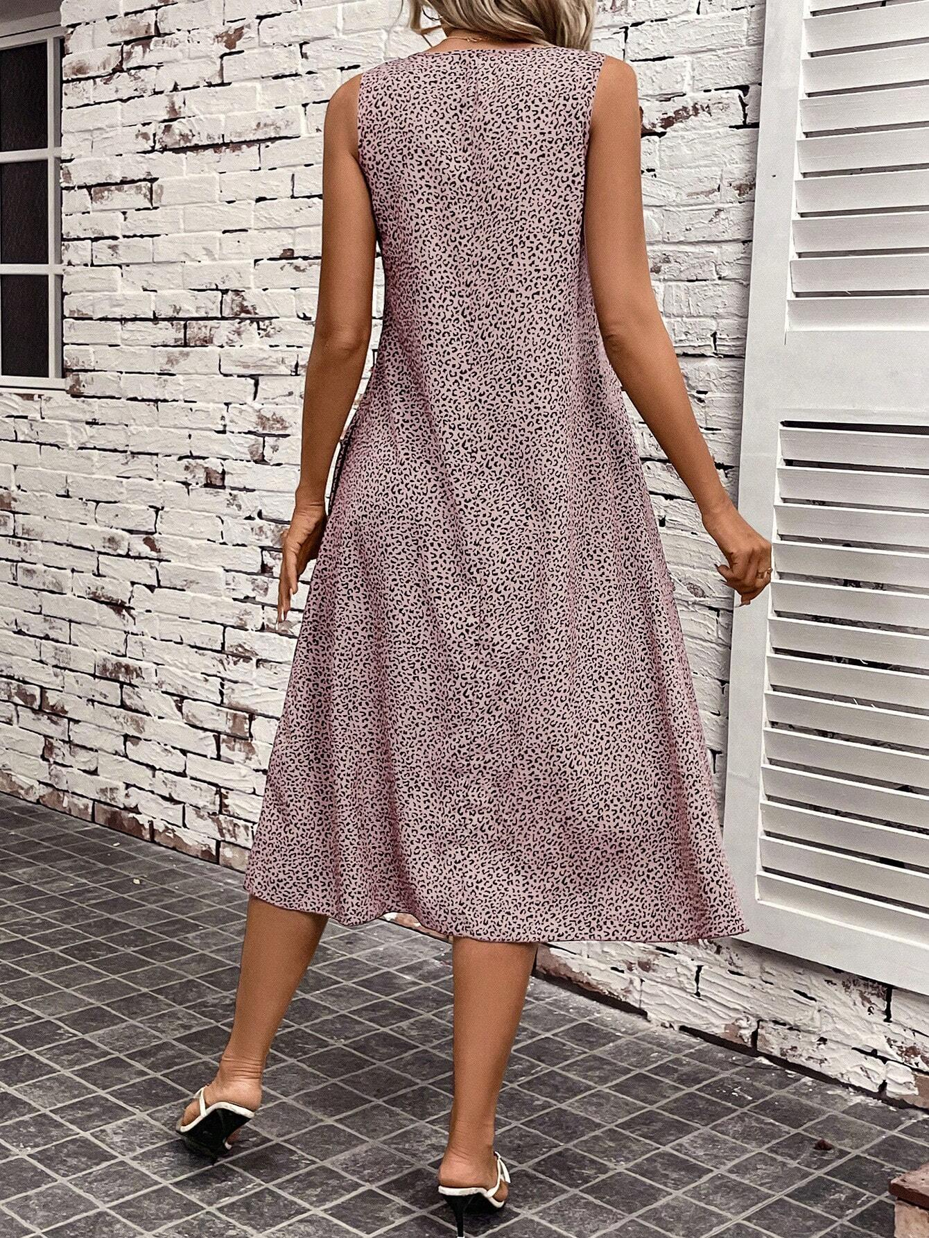 GXZ Sleeveless Leopard Print Midi Dress - Casual Chic and Effortless Style