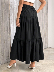 GXZ Tiered Black Maxi Skirt - Effortless Elegance for Every Occasion