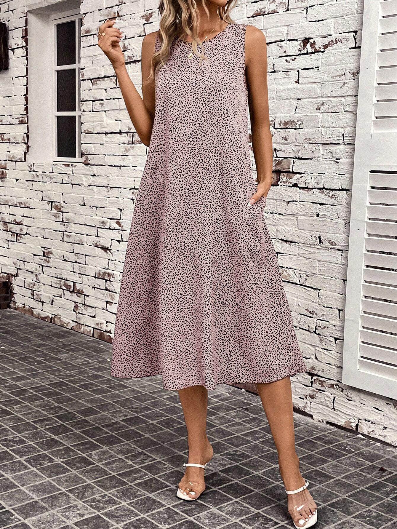 GXZ Sleeveless Leopard Print Midi Dress - Casual Chic and Effortless Style