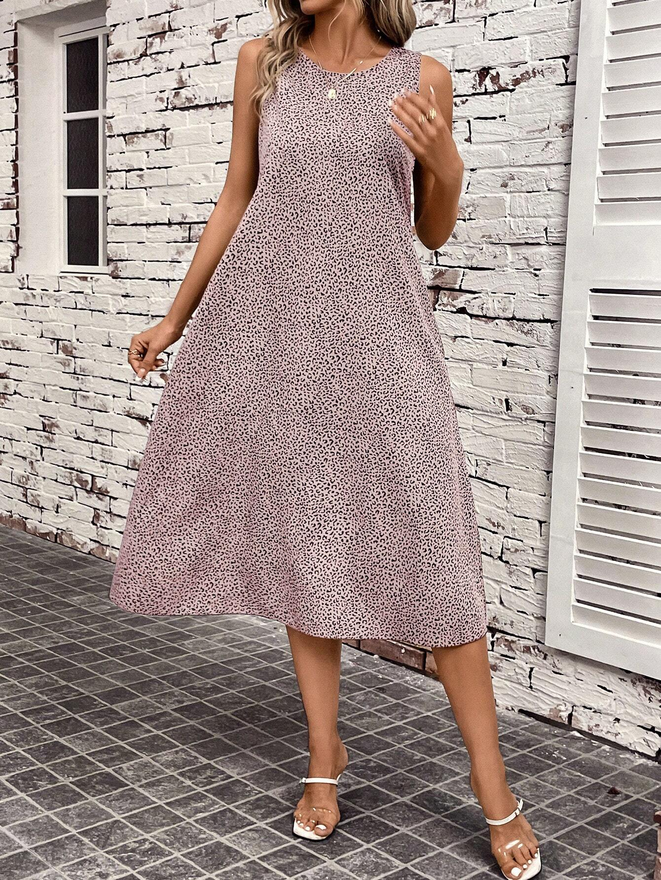 GXZ Sleeveless Leopard Print Midi Dress - Casual Chic and Effortless Style