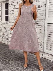 GXZ Sleeveless Leopard Print Midi Dress - Casual Chic and Effortless Style