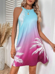 GXZ Gradient Palm Print Sleeveless Dress - A Tropical Summer Essential