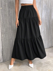 GXZ Tiered Black Maxi Skirt - Effortless Elegance for Every Occasion