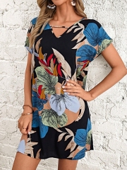 GXZ Tropical Print Chiffon Tunic Dress - Lightweight Elegance