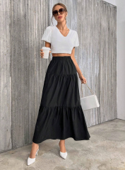 GXZ Tiered Black Maxi Skirt - Effortless Elegance for Every Occasion