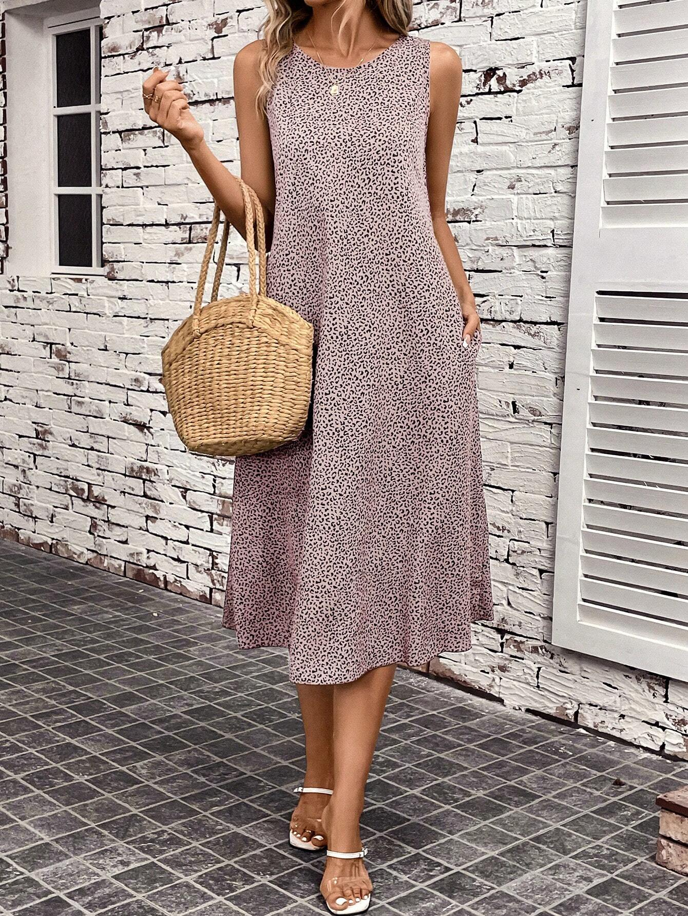 GXZ Sleeveless Leopard Print Midi Dress - Casual Chic and Effortless Style
