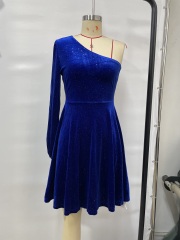 GXZ Glitter One-Shoulder Velvet Dress - A Showstopper for Evening Elegance