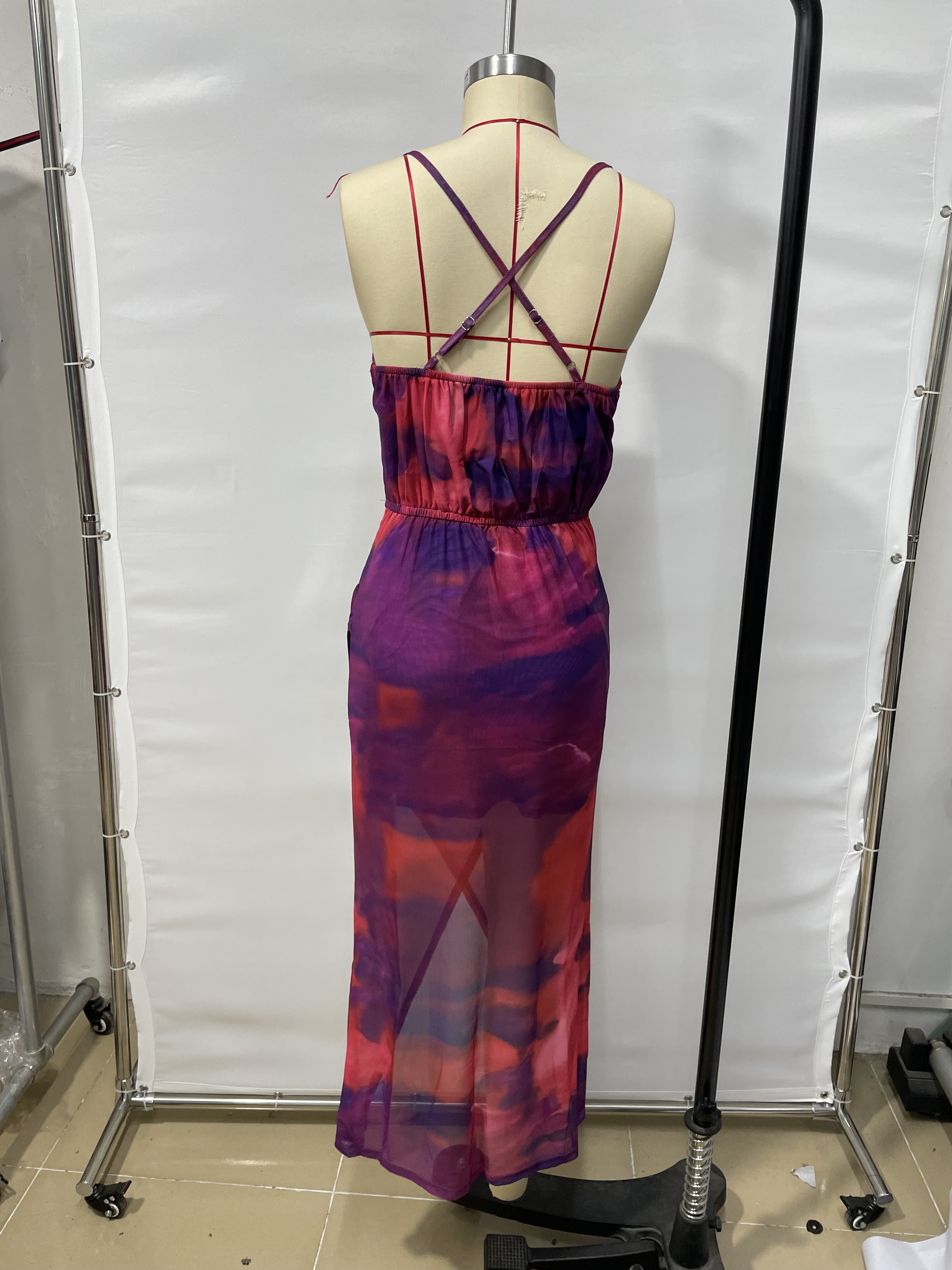 GXZ Tie-Dye Spaghetti Strap Mesh Maxi Dress – Vibrant and Seductive