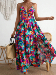 GXZ Women’s Colorful Floral Cut-Out Maxi Dress – A Vibrant Summer Statement