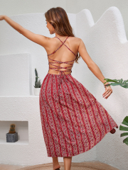 GXZ Bohemian Style Red Maxi Dress - Summer Vibes