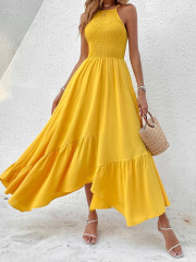 GXZ Women’s Yellow Halter Maxi Dress – Bold Elegance for Every Occasion