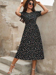 GXZ Red Floral Midi Dress – Timeless Elegance for Every Occasion