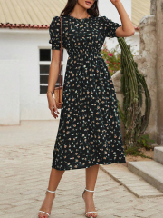 GXZ Red Floral Midi Dress – Timeless Elegance for Every Occasion