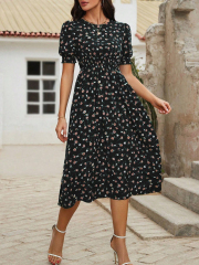GXZ Red Floral Midi Dress – Timeless Elegance for Every Occasion