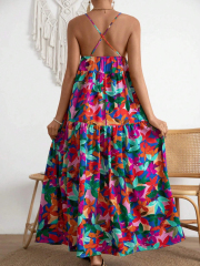 GXZ Women’s Colorful Floral Cut-Out Maxi Dress – A Vibrant Summer Statement