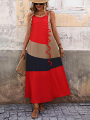 GXZ Women’s Colorblock Sleeveless Maxi Dress – Bold Elegance for Summer