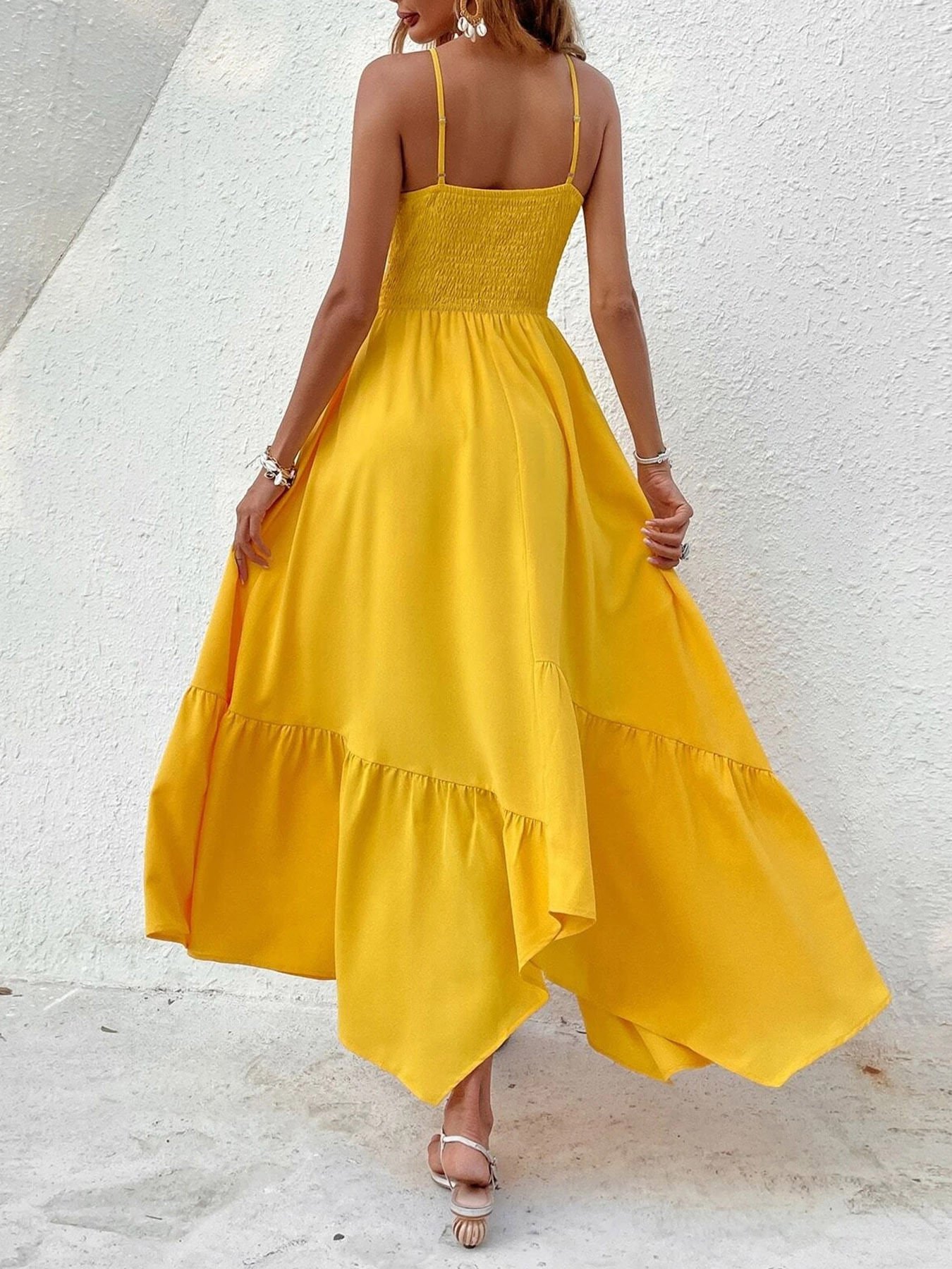 GXZ Women’s Yellow Halter Maxi Dress – Bold Elegance for Every Occasion