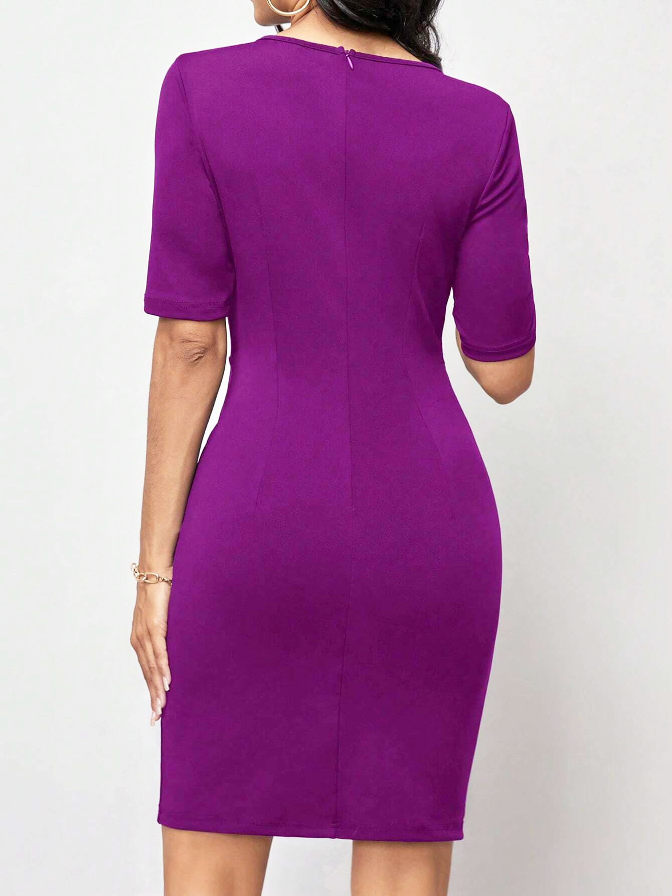 GXZ Women's Elegant Purple Bodycon Dress – Timeless Chic