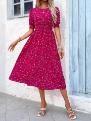 GXZ Red Floral Midi Dress – Timeless Elegance for Every Occasion