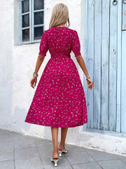 GXZ Red Floral Midi Dress – Timeless Elegance for Every Occasion