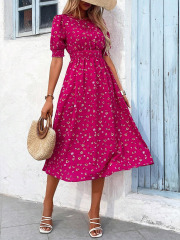 GXZ Red Floral Midi Dress – Timeless Elegance for Every Occasion