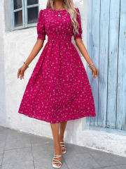 GXZ Red Floral Midi Dress – Timeless Elegance for Every Occasion