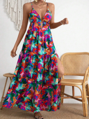 GXZ Women’s Colorful Floral Cut-Out Maxi Dress – A Vibrant Summer Statement