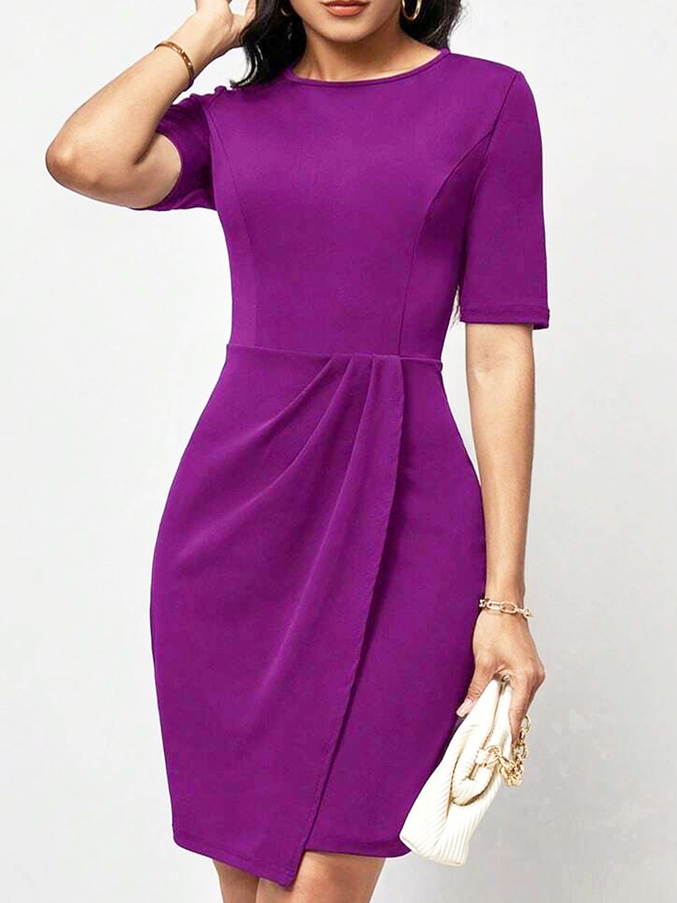 GXZ Women's Elegant Purple Bodycon Dress – Timeless Chic
