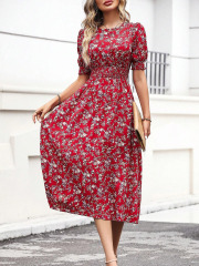 GXZ Red Floral Midi Dress – Timeless Elegance for Every Occasion