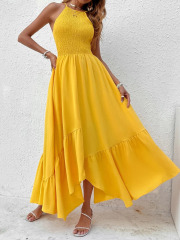 GXZ Women’s Yellow Halter Maxi Dress – Bold Elegance for Every Occasion