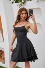 GXZ Black Layered Hem Spaghetti Strap Dress – Timeless Elegance