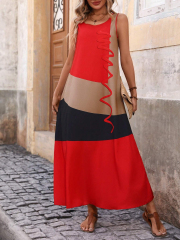 GXZ Women’s Colorblock Sleeveless Maxi Dress – Bold Elegance for Summer