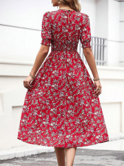 GXZ Red Floral Midi Dress – Timeless Elegance for Every Occasion