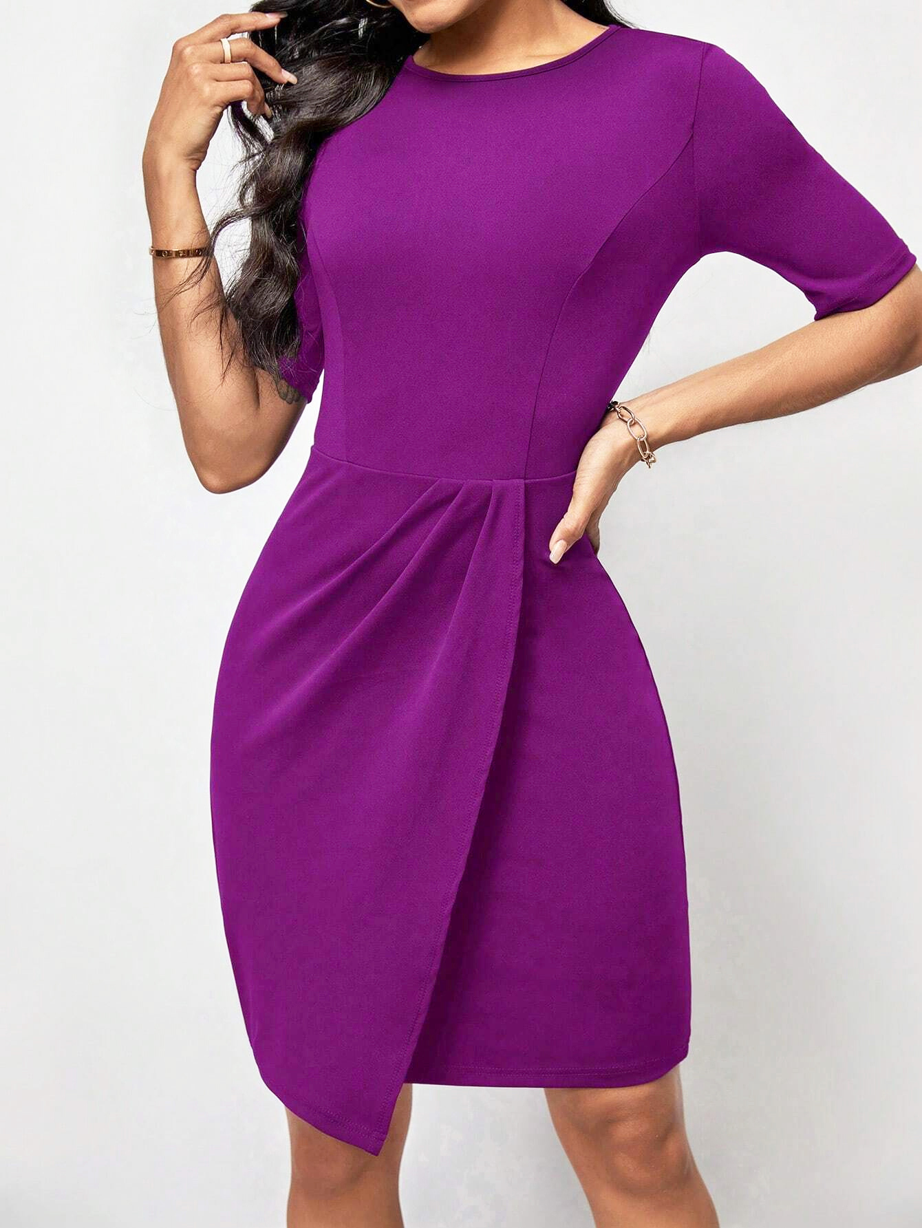 GXZ Women's Elegant Purple Bodycon Dress – Timeless Chic