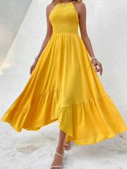 GXZ Women’s Yellow Halter Maxi Dress – Bold Elegance for Every Occasion