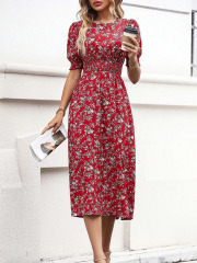 GXZ Red Floral Midi Dress – Timeless Elegance for Every Occasion