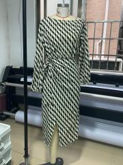 GXZ Black and White Off-Shoulder Geometric Wrap Dress