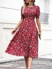 GXZ Red Floral Midi Dress – Timeless Elegance for Every Occasion