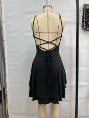 GXZ Black Layered Hem Spaghetti Strap Dress – Timeless Elegance