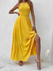 GXZ Women’s Yellow Halter Maxi Dress – Bold Elegance for Every Occasion