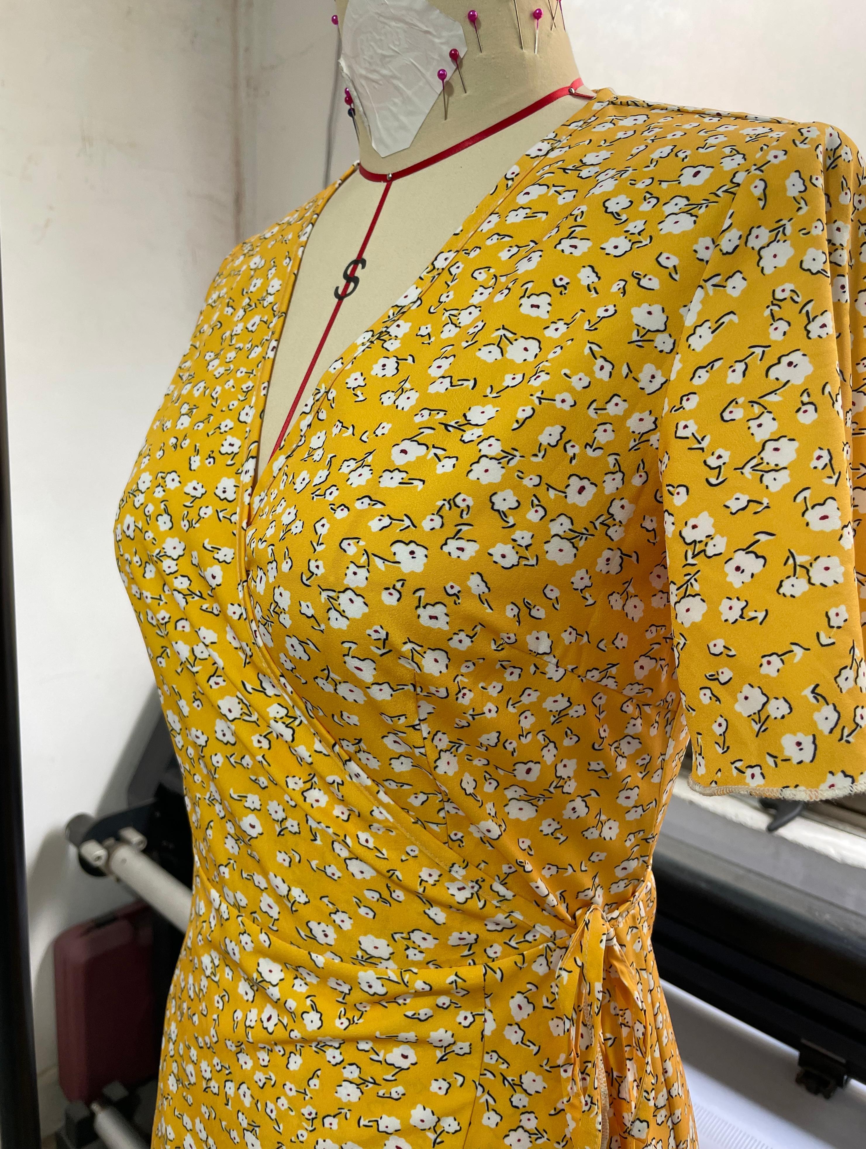 GXZ Women's Yellow Floral Wrap Dress – Effortless Summer Elegance