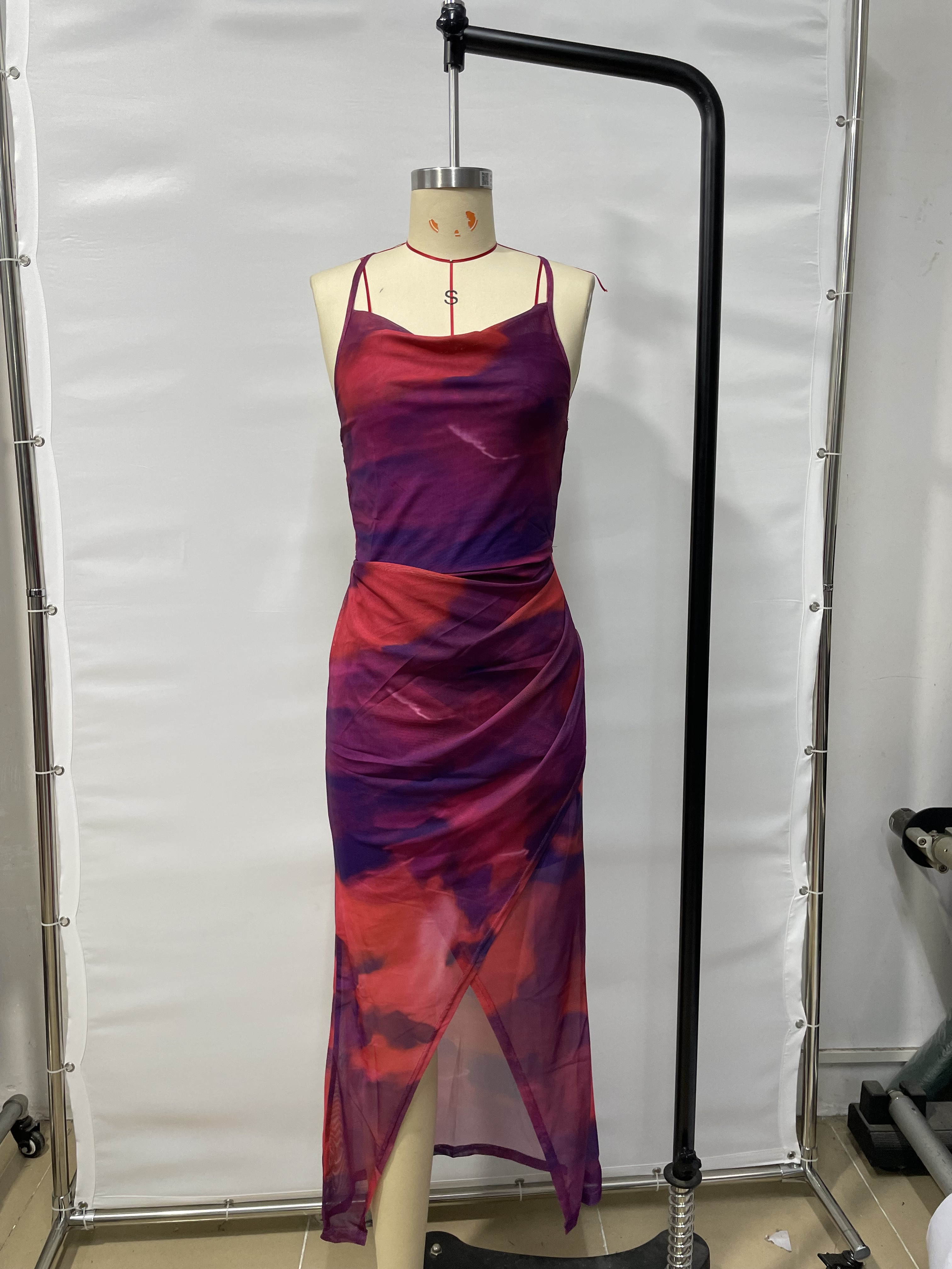 GXZ Tie-Dye Spaghetti Strap Mesh Maxi Dress – Vibrant and Seductive