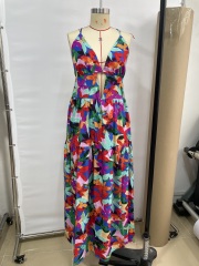 GXZ Women’s Colorful Floral Cut-Out Maxi Dress – A Vibrant Summer Statement