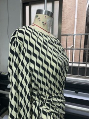 GXZ Black and White Off-Shoulder Geometric Wrap Dress