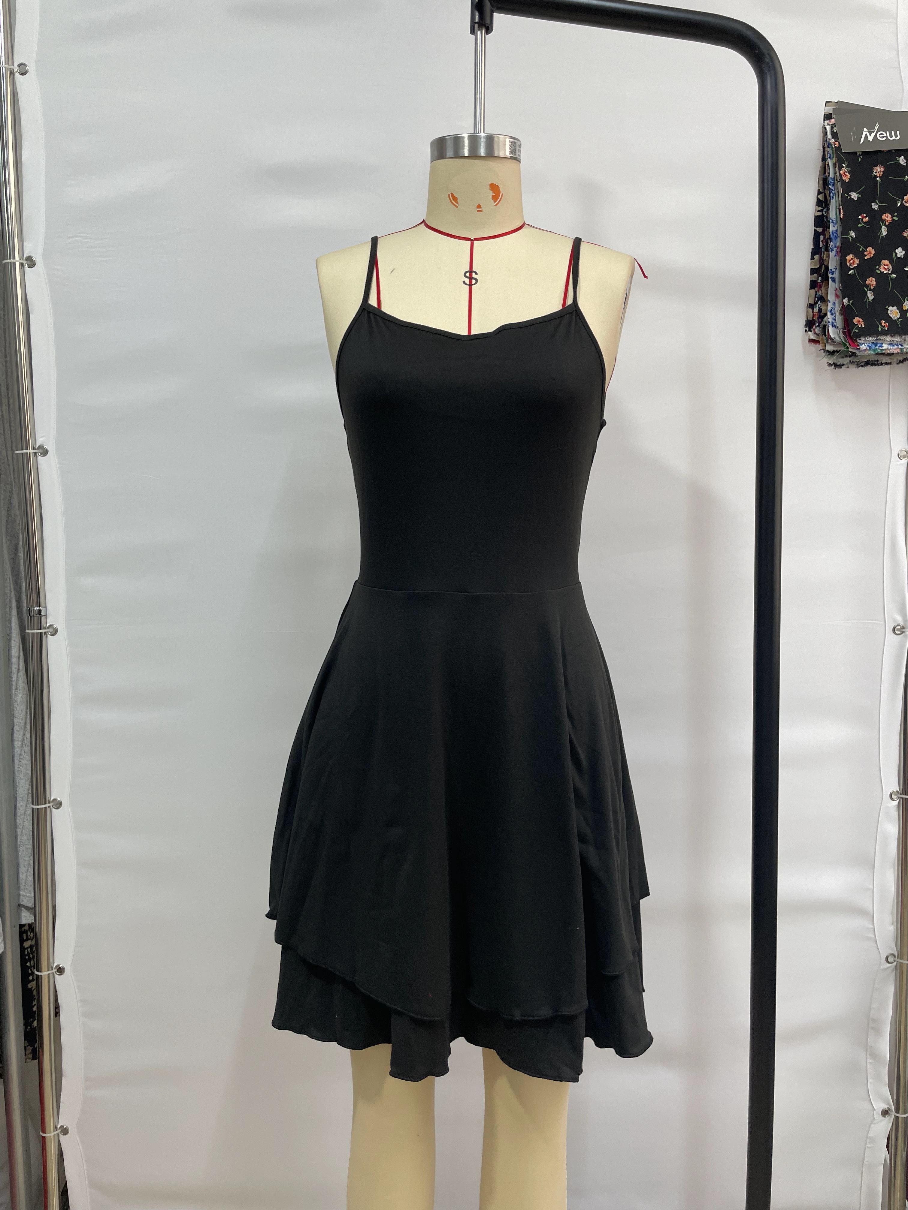 GXZ Black Layered Hem Spaghetti Strap Dress – Timeless Elegance